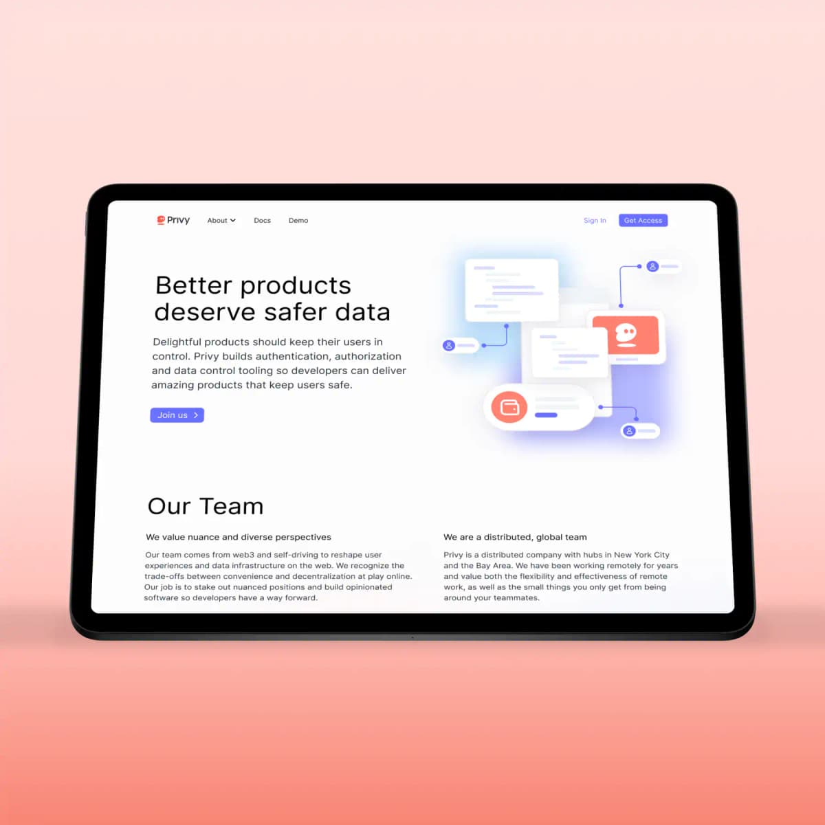 A tablet screenshot of a website design