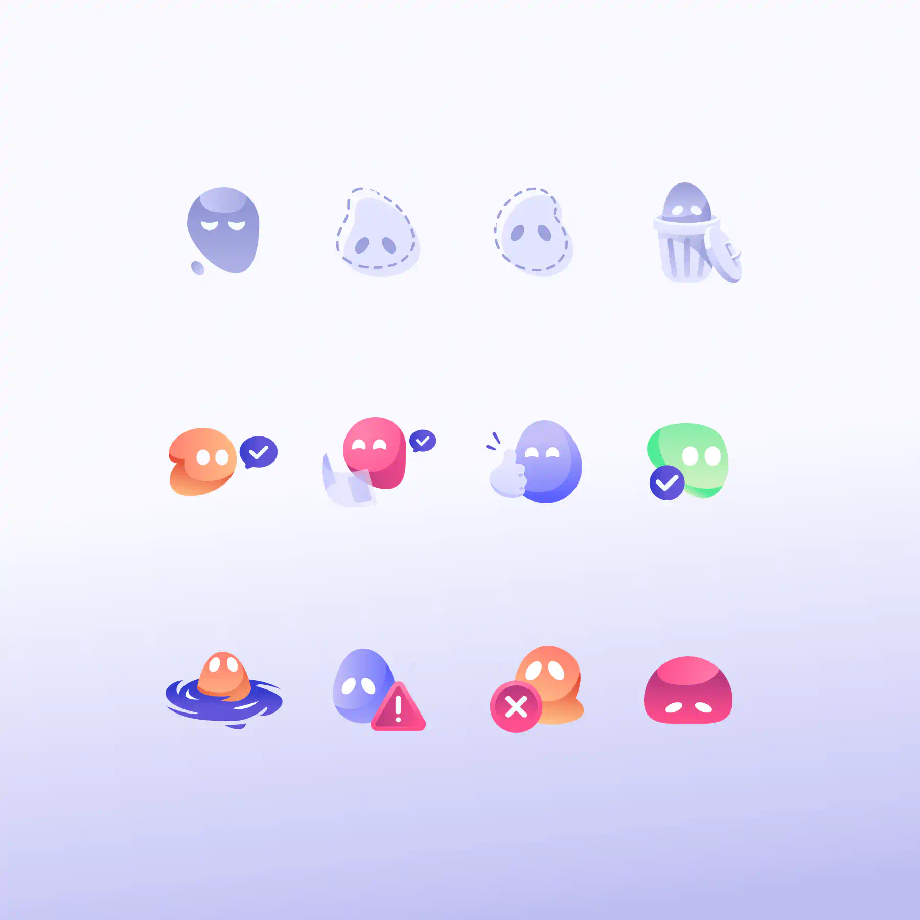 A set of avatar icons on light purple background