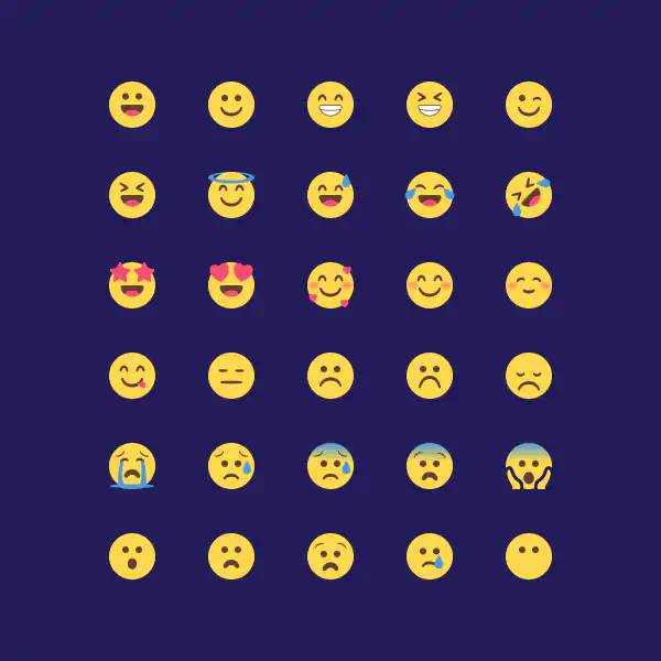 A group of yellow emojis on a blue background