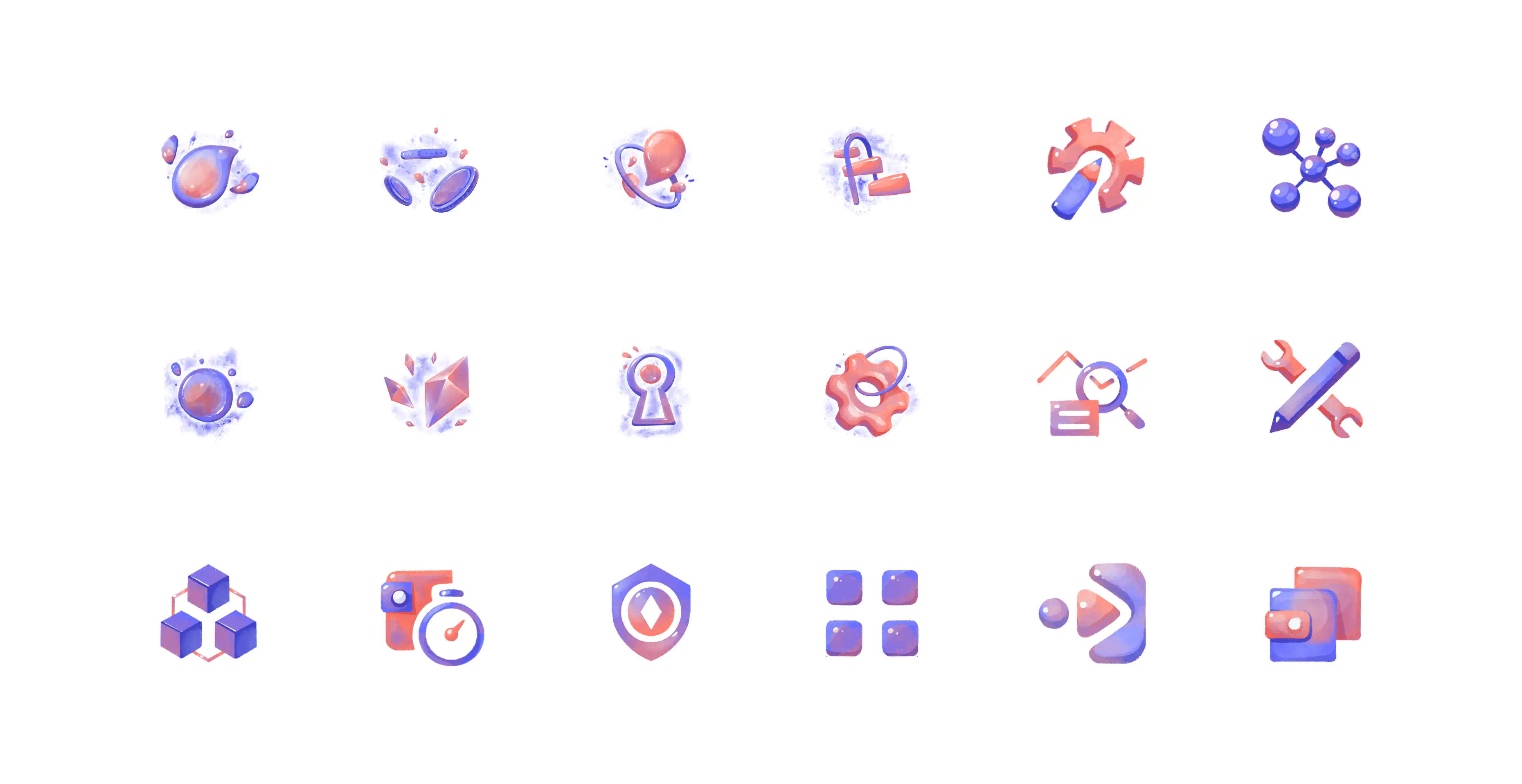 A set of icon designs on light purple background